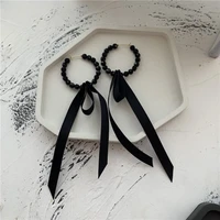 2021 new women korean temperament black crystal earrings contracted long geometric circular ribbon drop earrings jewelry