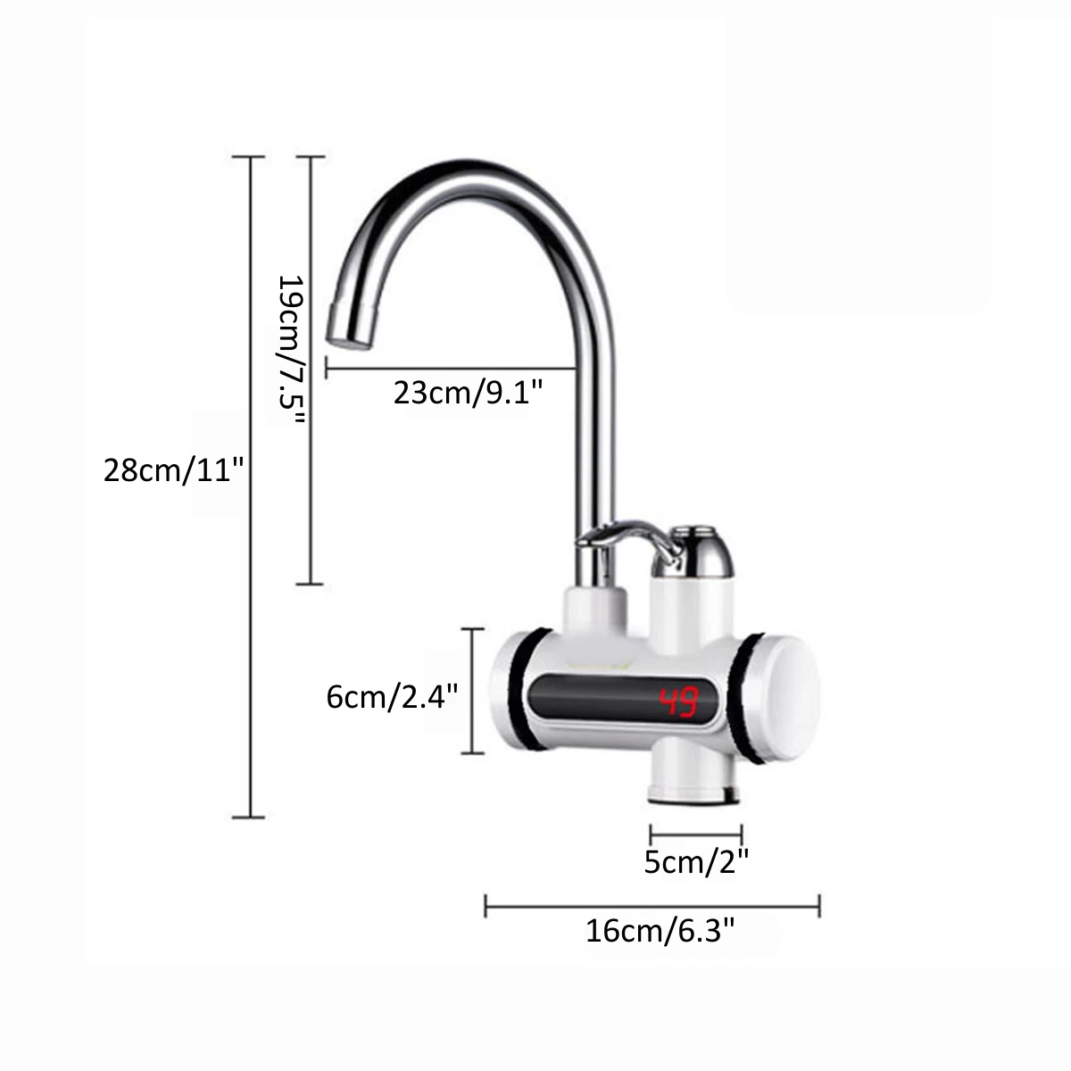 

220V 3000W Instant Electric Faucet Tap Hot Water Heater Stainless Steel Under Inflow LED Display Bathroom Kitchen