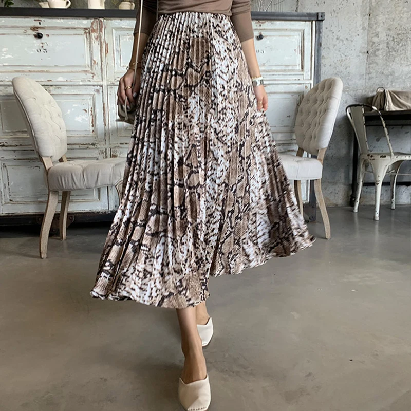 88cm Женская длинная плиссированная юбка с леопардовым принтом TIGENA макси высокой
