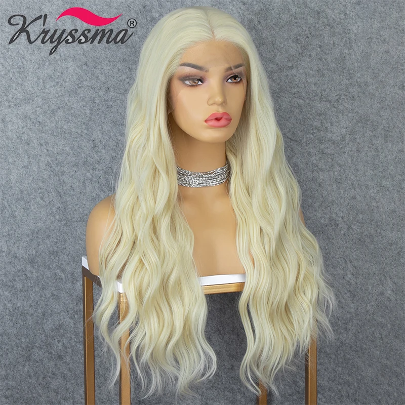 Парик блонд Kryssma для женщин Синтетические длинные волнистые передние парики на