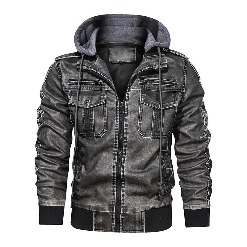 

Pop Classic Leather Jacket Men 3D Motorcycle Leather Jacket Casual Hooded Biker Jacket Male PU Leather Overcoat Casaco Masculino