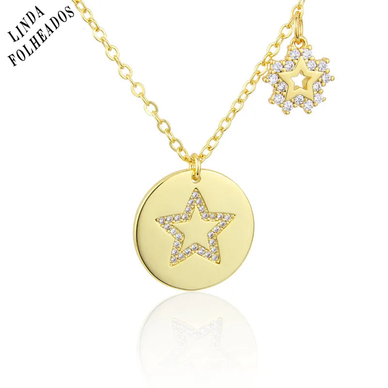 

New Arrived Double Tag Stars Fashion Necklace Gold-plated Copper Pendant Inlaid With Colored Zircon Jewelry Gift