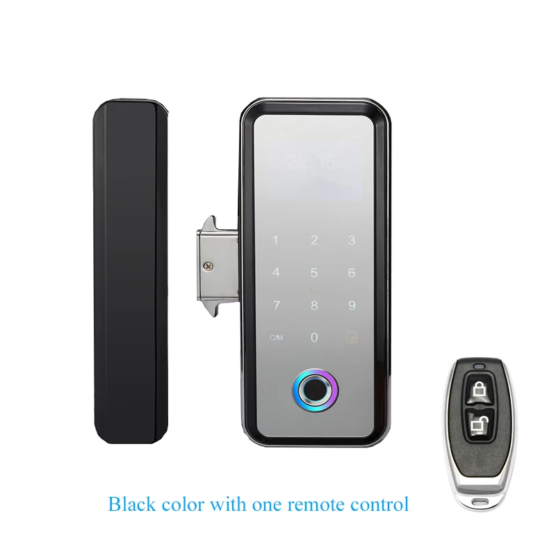 Black with 1 remote Умный дверной замок со сканером отпечатков пальцев с IC картой, паролем, дистанционным управлением для домашнего офиса, бескаркасная стеклянная дверь или раздвижная дверь - Цвет: Black with 1 remote