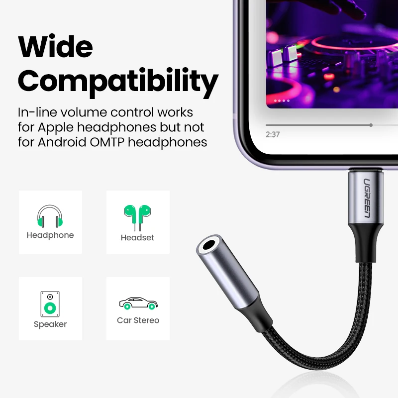 Ugreen MFi адаптер для наушников Lightning на 3 5 мм iPhone 12 11 Pro 8 7 Aux кабель адаптера