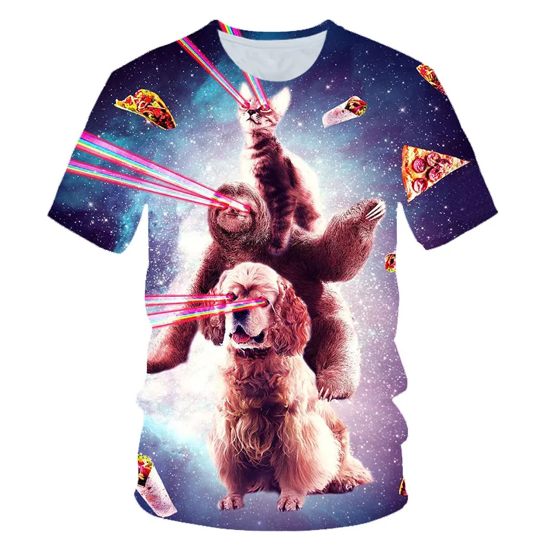 

Fashion 2021 New Cool T-shirt boys/girls 3d T shirt Print two cat Short Sleeve Summer Tops Tees T shirt kids 4-14T