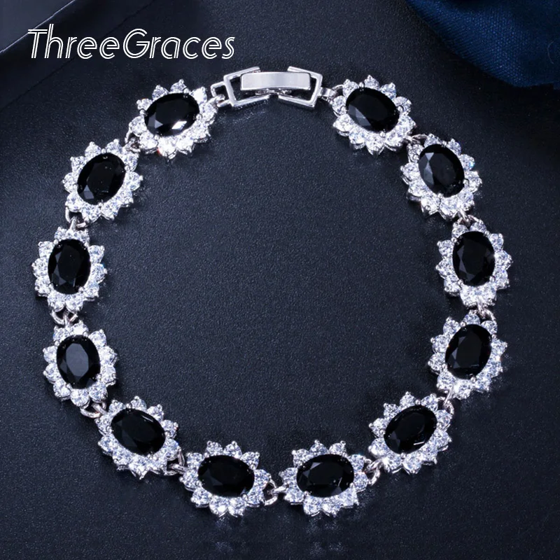 ThreeGraces New Women Cubic Zirconia Jewelry Large Flower Black Crystal Bracelets Bangles pulseras mujer moda 2020 BR055 | Украшения и