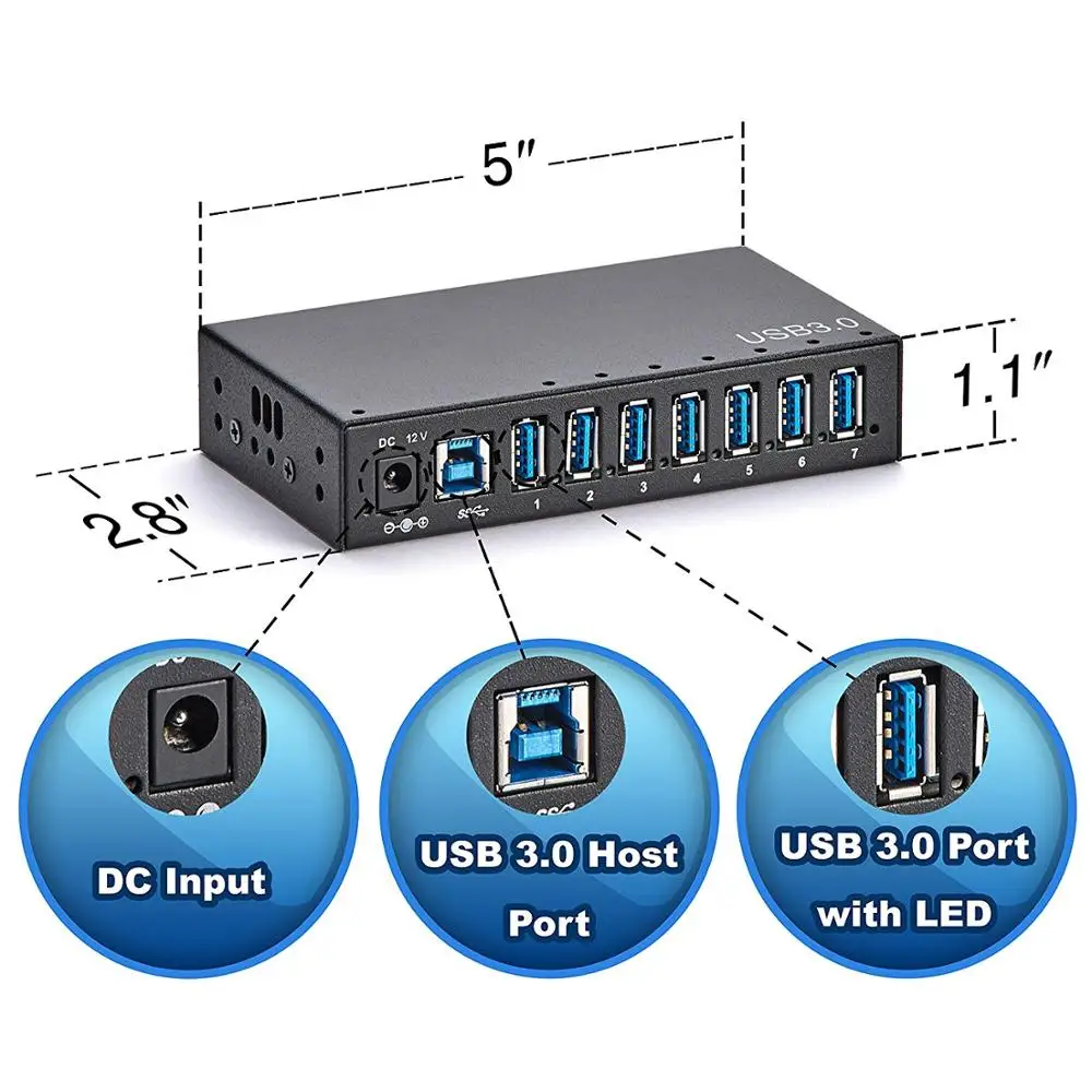 USB 3 0 7 Порты и разъёмы промышленные металлические usb хаб приведенный в действие