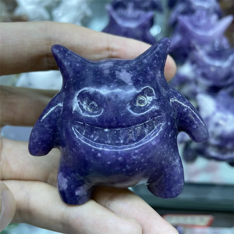 

Natural Crystal Lepidolite Cute Cartoon Carved Polished Animal Carvings Healing Stones Home Decor Ornament Crafts