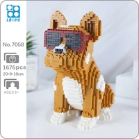 boyu 7058 animal world eyeglasses bulldog spotted dog pet model diy mini diamond blocks bricks building toy for children no box