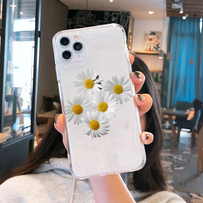 

Flower daisy Phone Case Transparent for iPhone 6 7 8 11 12 s mini pro X XS XR MAX Plus cover funda shell