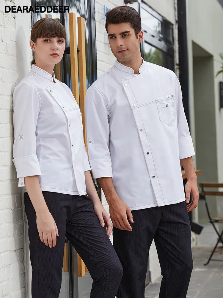 

Hotel Chef Clothes Long Sleeve Western Restaurant Unisex Back Kitchen Work Custom Adjustable Sleeves