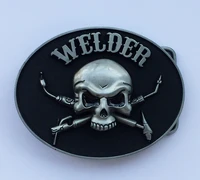 newest desgin oval welder trades tradesman skull belt buckle suitable for 4cm wideth belt with continous stock