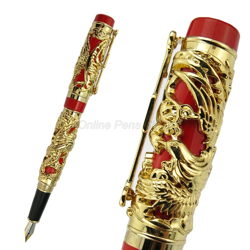 Ностальгическая перьевая ручка Jinhao Dragon Phoenix тяжелая с резьбой по металлу и