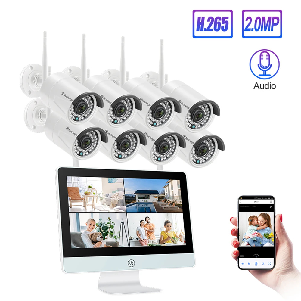 Techage 8CH 1080P Беспроводная CCTV камера 12 дюймов ЖК-монитор NVR система 2MP WIFI