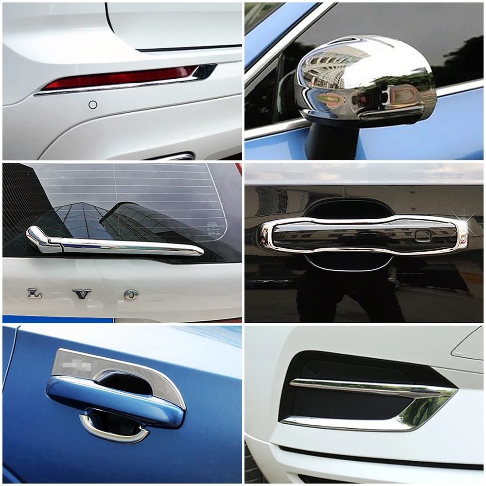 

For Volvo XC60 2018-2022 Chrome Door Handle Decoration Foglight Styling Frame Side Mirror Cover Rear Window Wiper Nozzle Trim