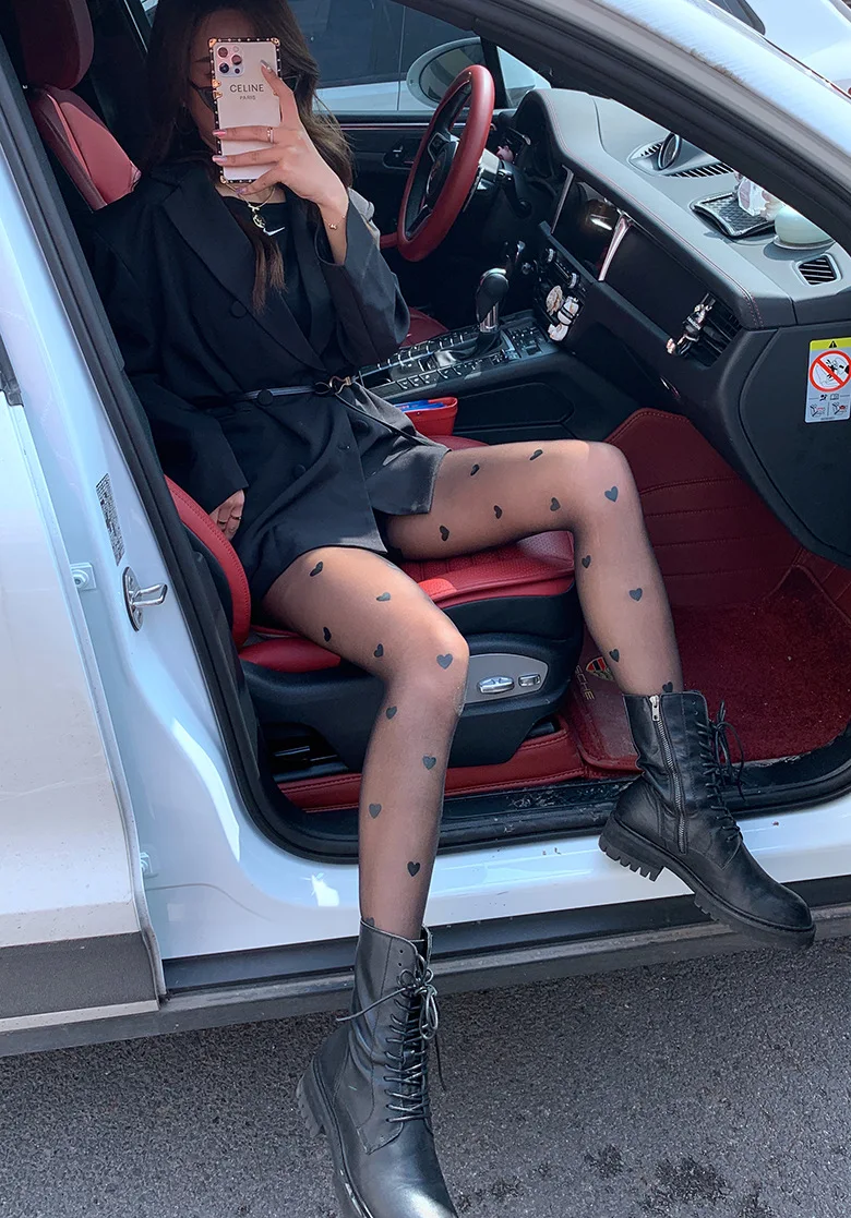 Пикантные женские колготки KASURE летние с принтом сердца нейлоновые бесшовные