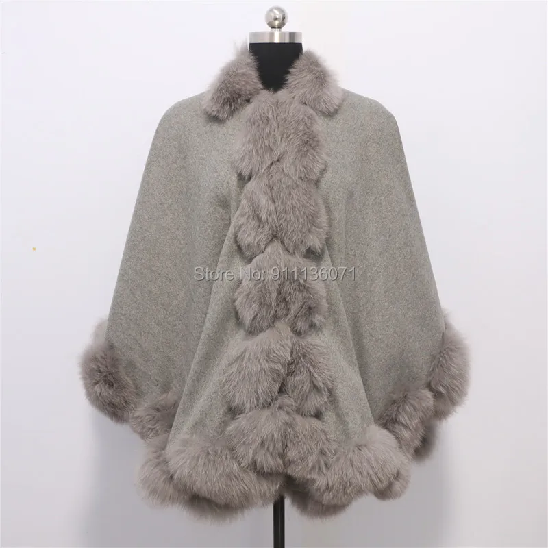 

Free Shipping Winter Sping Autumn Cashmere Cape Twist Fur Trim Luxury Ladies Shawl Women Phocho Oversize