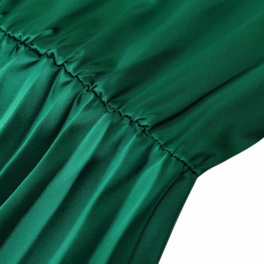 

Sexy Party Black Dress Women Fashion Casual Solid V Neck Long Sleeve VIntage Pleated Satin Midi Dresses Vestidos Robe Femme