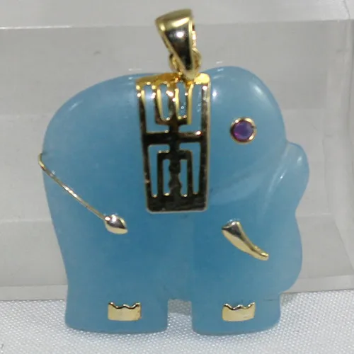 

wholesale new design animal shape blue Jade elephant Pendant