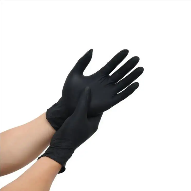 black glove FSUP 100 шт одноразовые нитриловые перчатки рабочие перчатки для приготовления пищи кухонные универсальные бытовые садовые татуировки Красота - Цвет: black glove