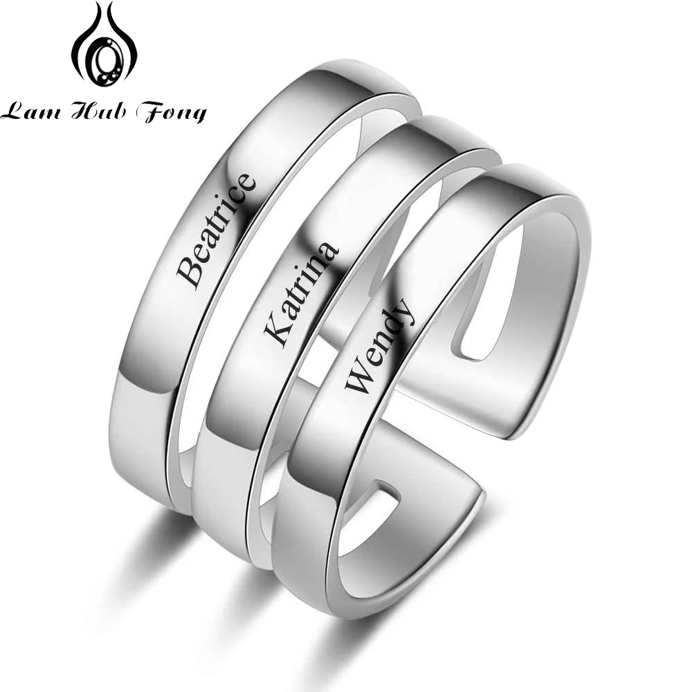 Персонализированные 3 имени кольцо с гравировкой из нержавеющей стали