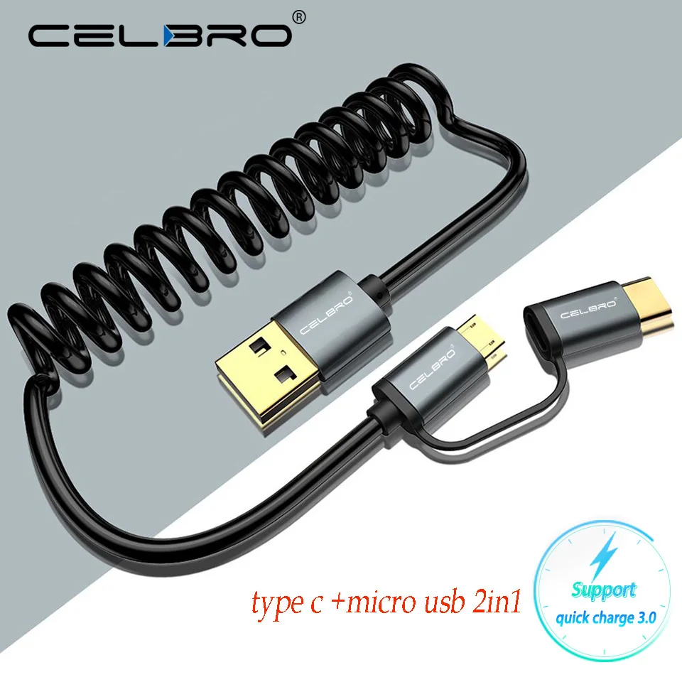 Кабель USB Type-C Micro выдвижной пружинный кабель Usb C для быстрой зарядки Samsung Note 10 S20 Plus