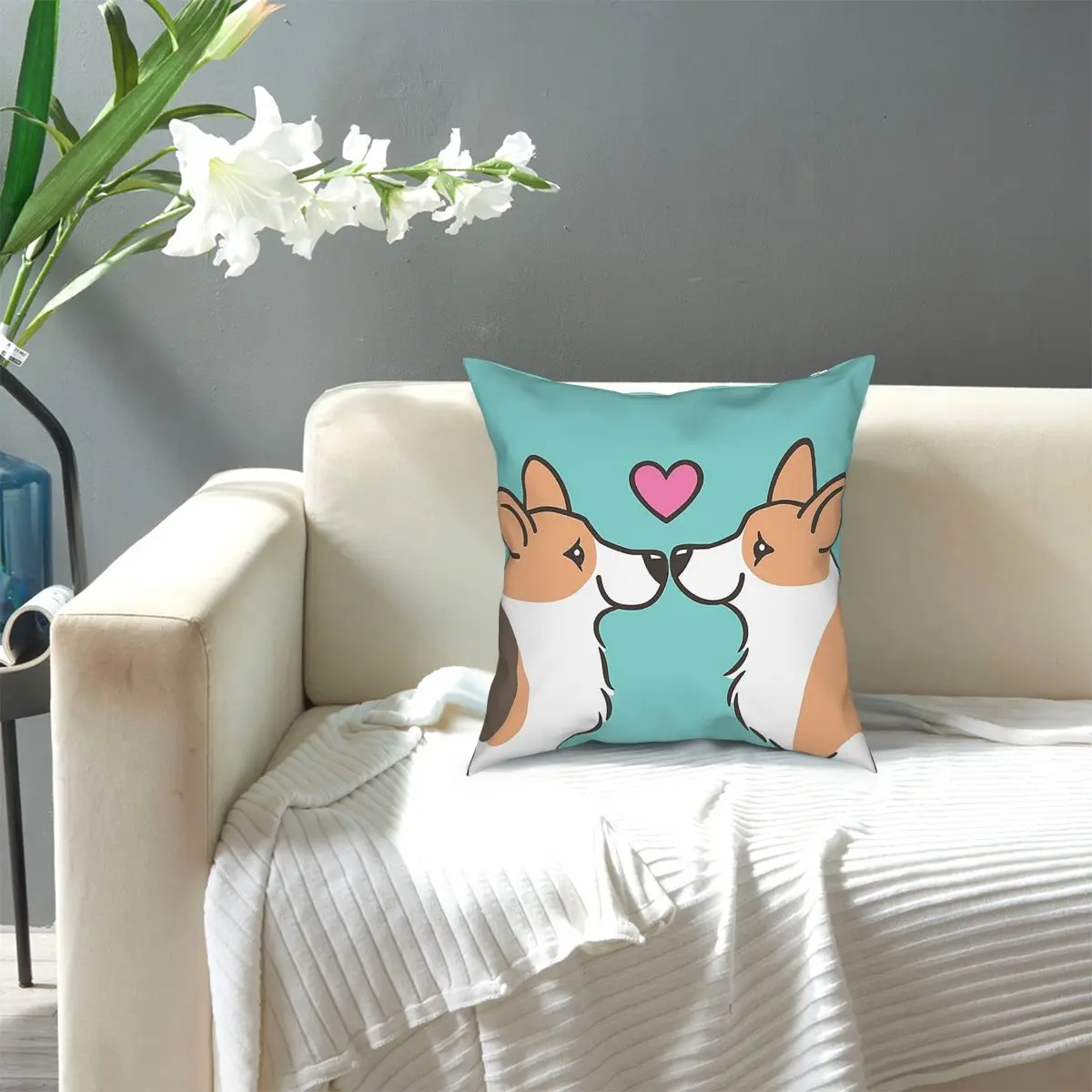 

Corgi Love Throw Pillow Cover Polyester Cushions for Sofa Awesome Pillowcover Home Decor