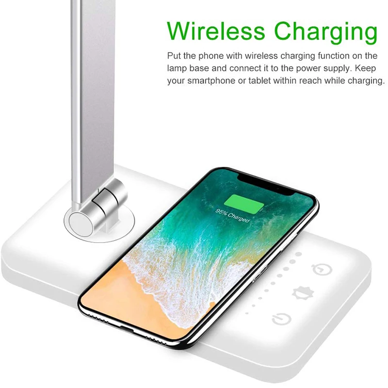 

Multifunctional LED Desk Lamp with Wireless Charger, USB Charging Port, 5 Lighting Modes,5 Brightness Levels, Sensitive Control,