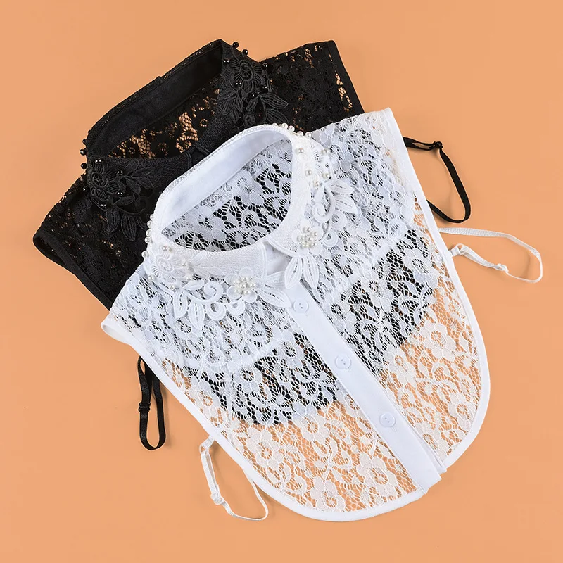 

Chiffon Lace Fake Collar White Black Blouse Detachable False Collar Shirt Women Lapel Blouse Clothes Formal Dress Shirt Tops