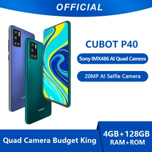 Cubot P40 смартфон NFC 4 Гб + 128 ГБ Sony AI Quad Камера Четвре Камеров 20MP селфи 6,2 дюймов 4200 мАч Google Android 10, две sim-карты, мобильные телефоны аппарат 4G LTE Поддержка Русский Язык GPS