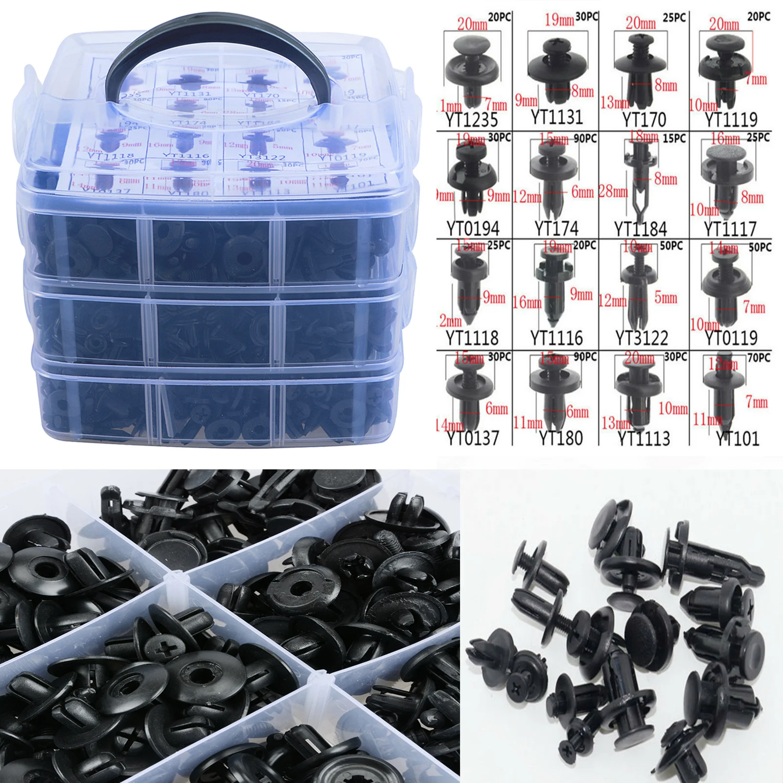 

16 sizes 620pcs Auto Fastener Clip Mixed Car Body Push Retainer Pin Rivet Bumper Door Trim Panel Retainer Fastener Kit