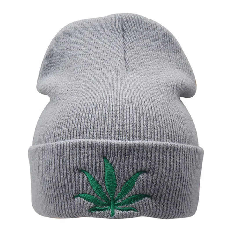1 New Fashion Men Women Winter Weed Leaf Beanie Hats Warm Hip Hop Punk Knitting Winter Hat For Women Autumn Woolen Cap Skullies - Цвет: 1