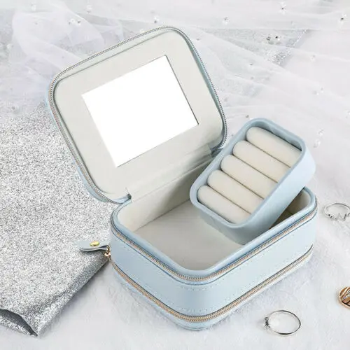

Portable Travel Jewelry Box Organizer Jewellery Ornaments Storage Case Solid