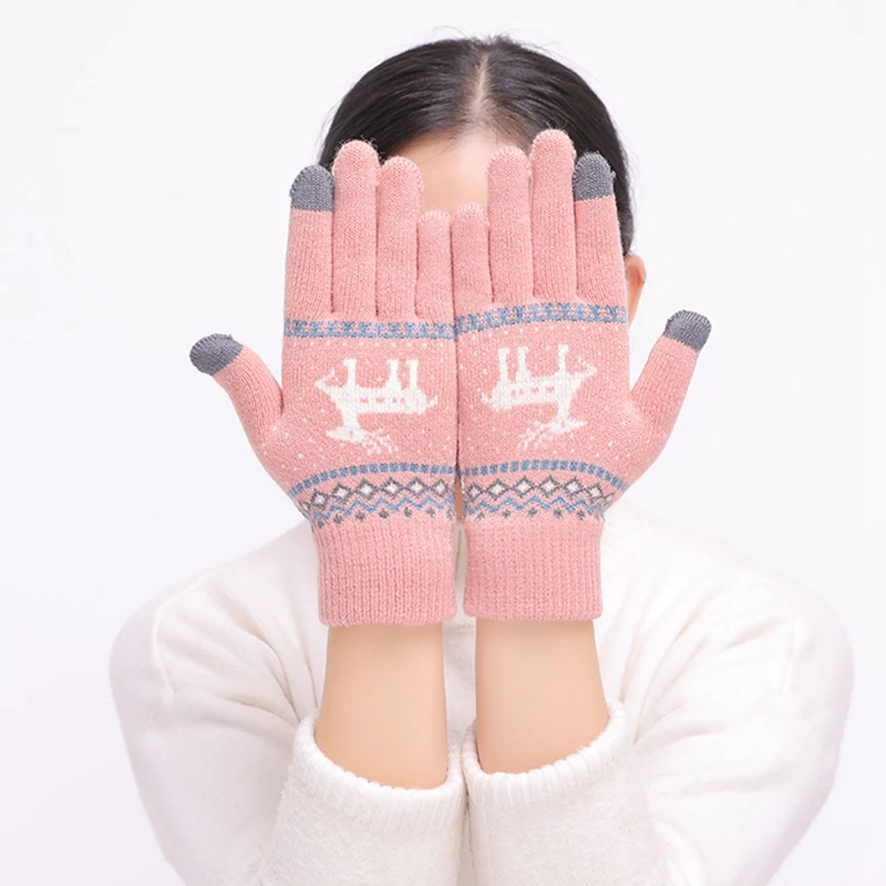 

6 Pairs Women's Cute Elk Deer Snowflake Knitted Gloves Winter Protective Warm Gloves Press Sn Gloves Christmas Gifts