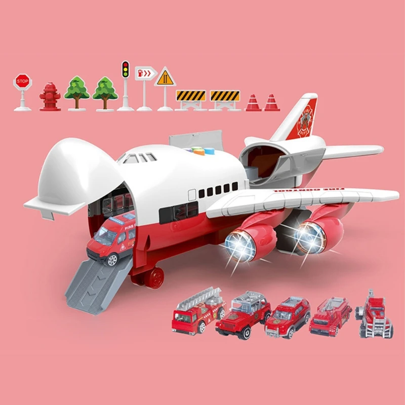 

Aircraft Car Toys Set Simulation Track Inertia Music Lights Large Transport Cargo with Mini Vehicles Kids Gifts