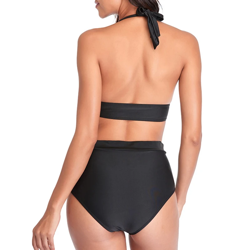 

New Swimwear Solid Color Split Type High Waist Oversized Swimsuit Women Large Size Bikini Two Pieces Set Bathing Suit /40