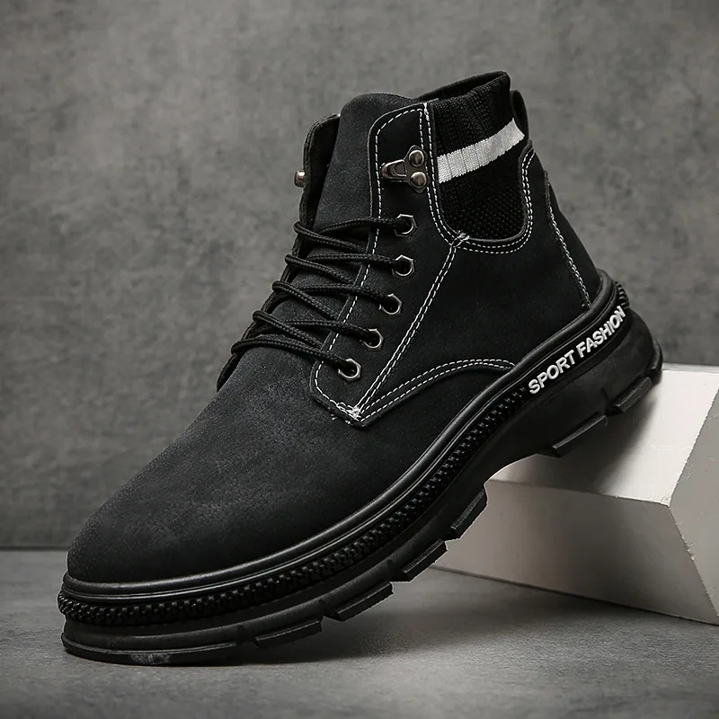 

Fashion Winter Autumn Men's Martin Boots Warm Working Boots Lace Up Men Boots Round Toe Anti-Skidding High Top Shoes