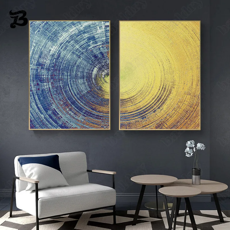

Canvas Painting Abstract Art Blue and Yellow Circles Pattern Oil Painting Canvas Posters and Prints Wall Art Pictures Room Decor