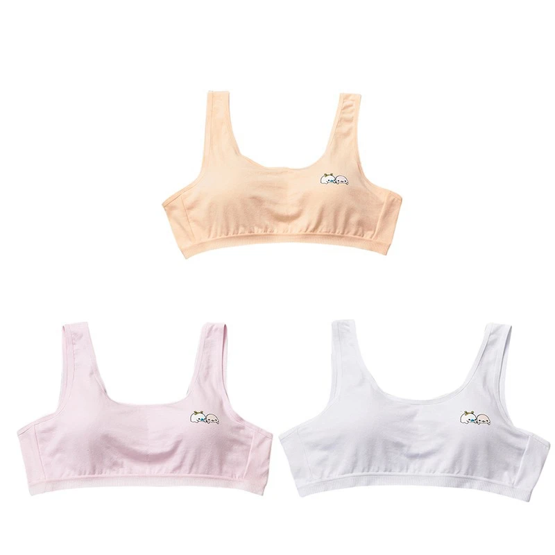 Подростковый комплект для девочек; летние хлопковые UnderwearSolid Цвет мультфильм печатных бесшовные для подростков; Бюстгальтер для подростков; мягкое удобное нижнее белье