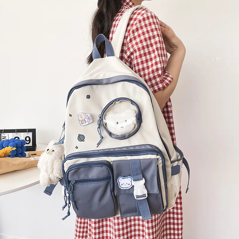 

Fashion Ulzzang Backpack Women Transparent Pockets School Bags For Teenage Girls Large-capacity Travel Backpack Women Mochilas