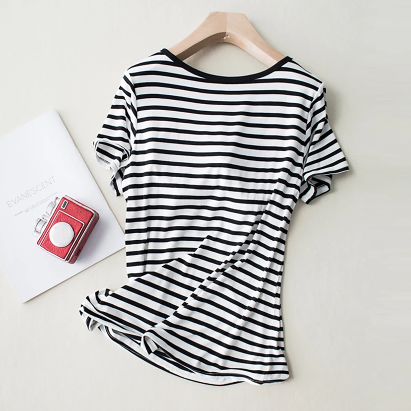 Женский бюстгальтер с подкладкой свободный коротким рукавом в полоску из модала