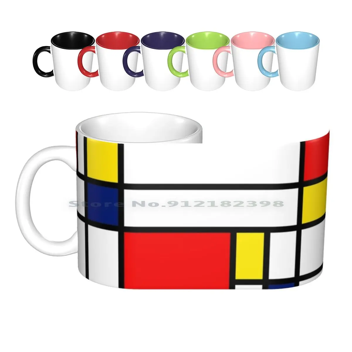 

Mondrian Composition Ceramic Mugs Coffee Cups Milk Tea Mug Piet Mondrian Abstract Pattern Dutch Netherlands Pop Art Die Stijl