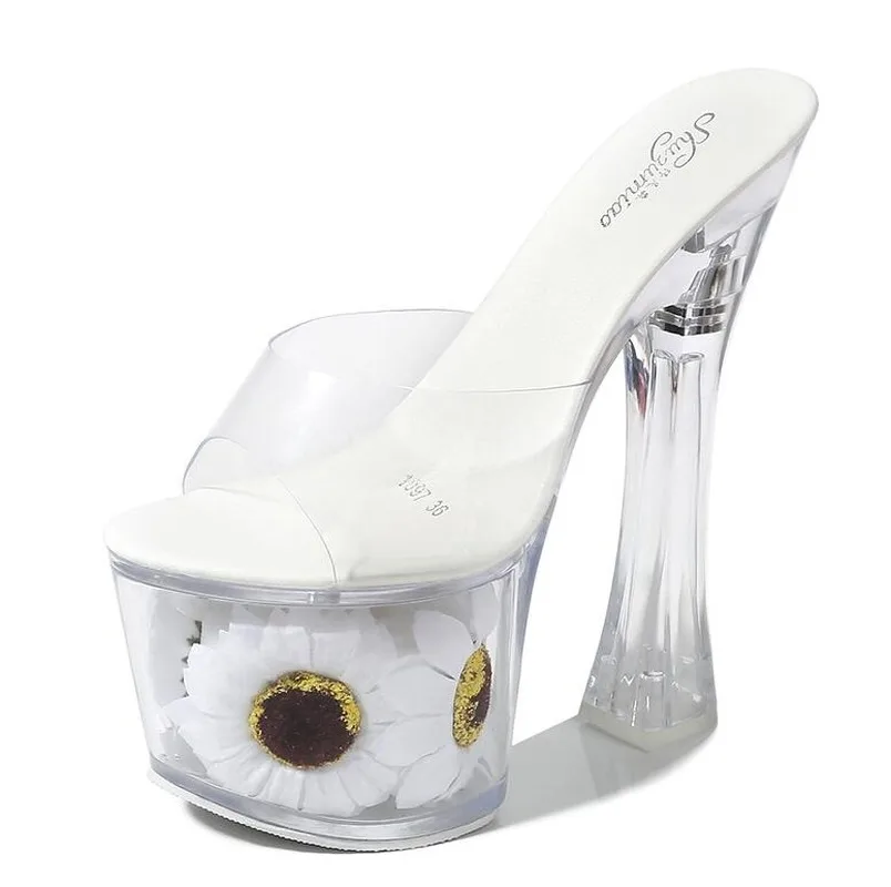 Женские модельные сандалии с подсолнухами толстые очень высокие