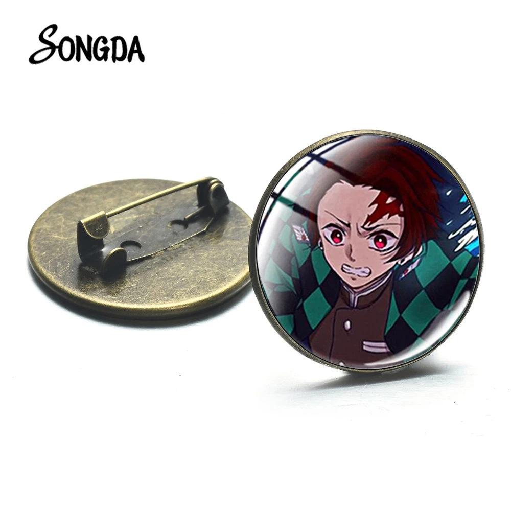 

New Anime Kimetsu No Yaiba Brooch Blade of Demon Destruction Slayer Glass Time Gem Collar Pin Badge Clothes Bag Decoration