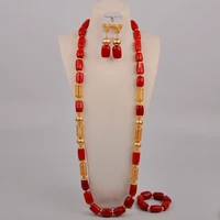 fashion long necklace red coral jewelry set for men women nigerian wedding african beads jewelry set