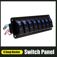 waterproof 8 gang switch panel for marine boat caravan rv universal toggle switch on off rocker panel with red blue light 1224v