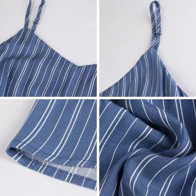

Women Cotton Striped Summer Playsuits Fashion Ladies Sweet Spaghetti Strap Rompers