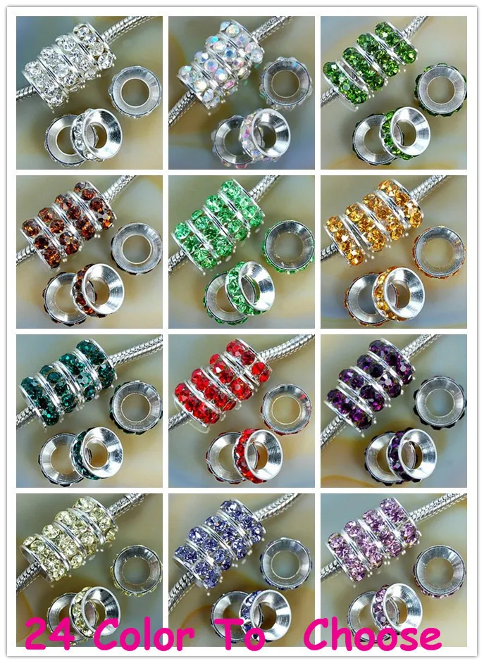 

DHL Free 10mm Mixed 12 Color Each 100 Pieces Rhinestone Crystal Rondelle Spacer Beads Lot,Rhgr2m Plated European Beads