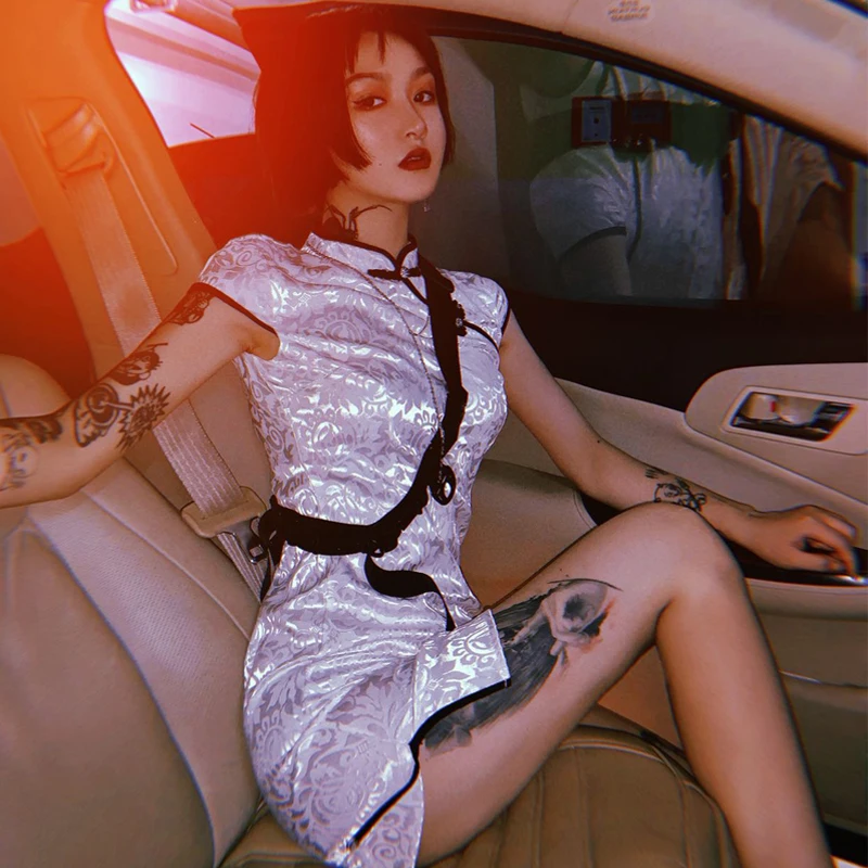 

Vintage Qipao Modern Chinese Dress White Cheongsam Oriental Chinese Style Costume Sexy Party Club Dresses Goth Clothes JL1246