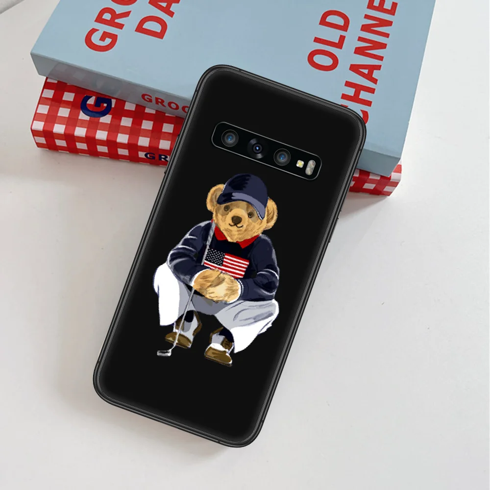 

Korea Fashion Brand Bear Phone Case For Samsung Galaxy Note S 8 9 10 20 Plus E Lite Uitra black Hoesjes Pretty Cover Tpu Bumper